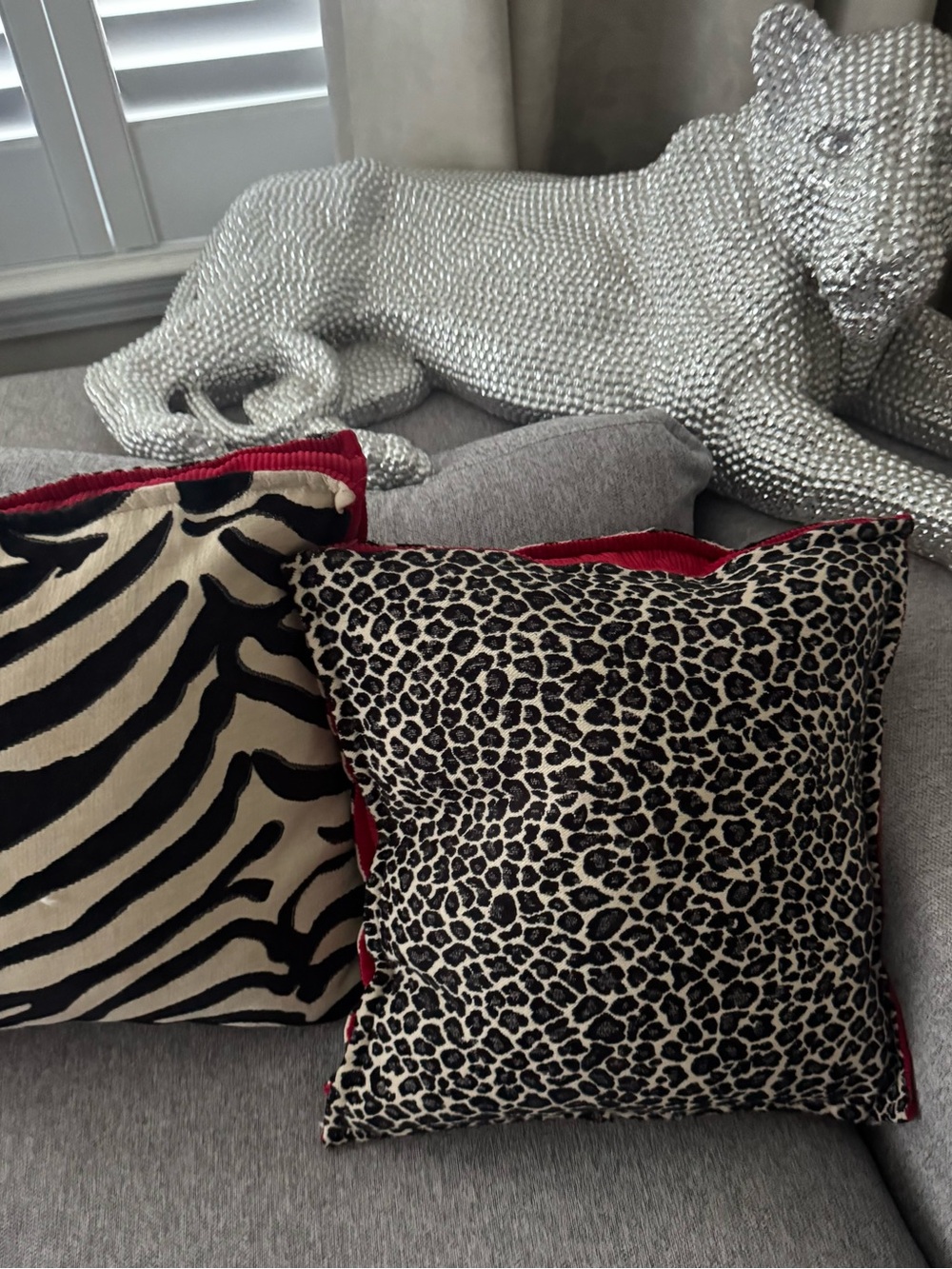 2 Waverly Zebra Leopard 18” Feather Throw Pillows Removable Zip Covers